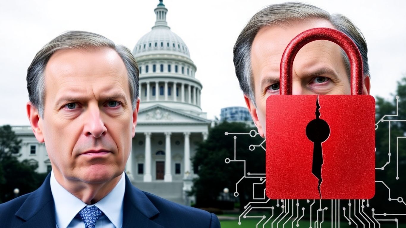 Senator Wyden, government building, cracked digital lock.