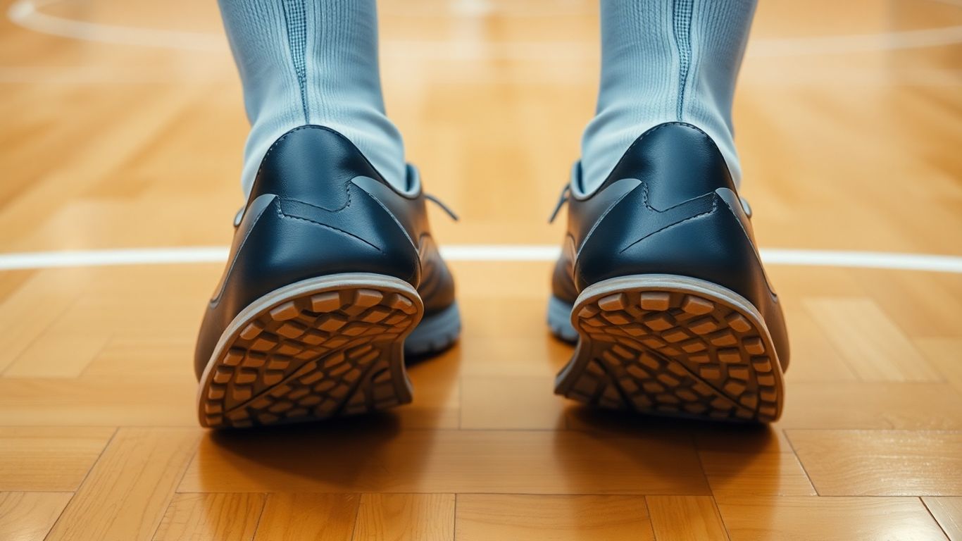 Indoor soccer shoes on a polished court