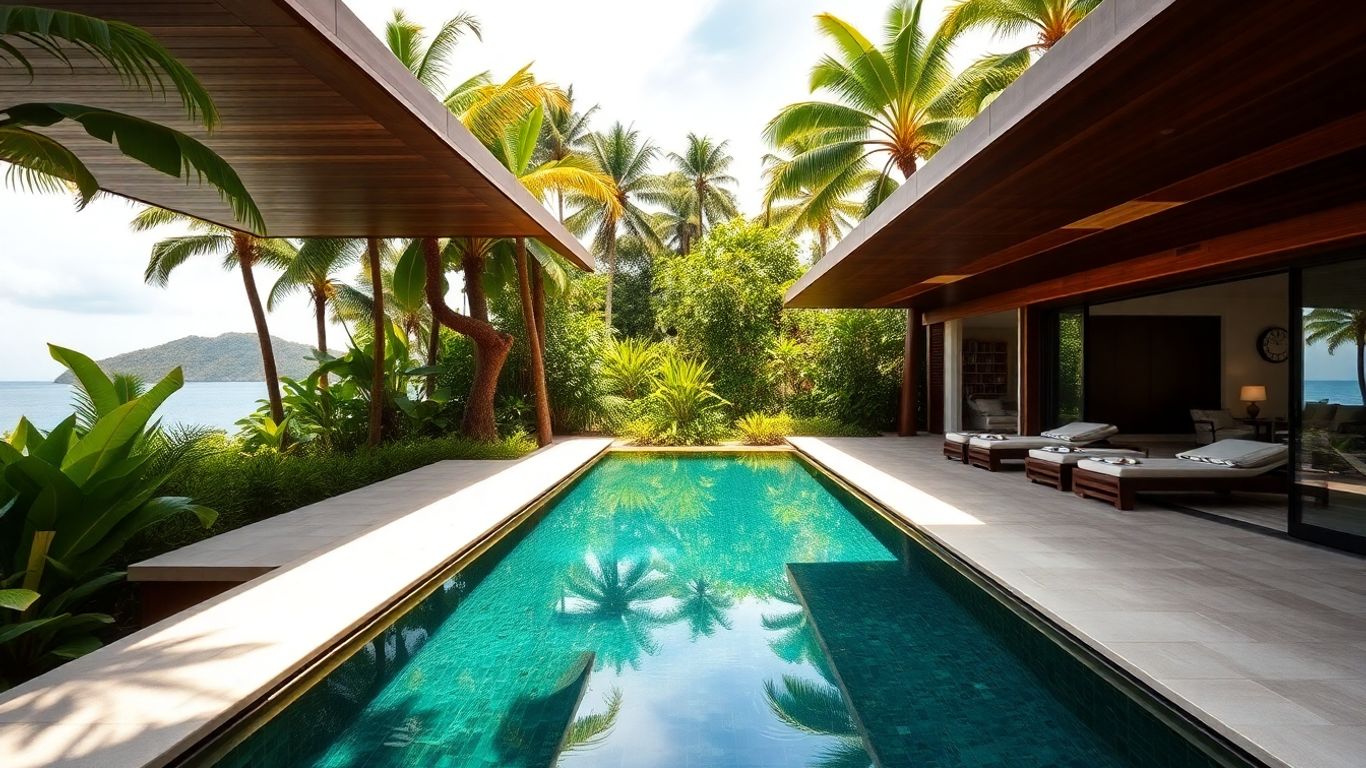 Luxury eco-villa with infinity pool overlooking the ocean.
