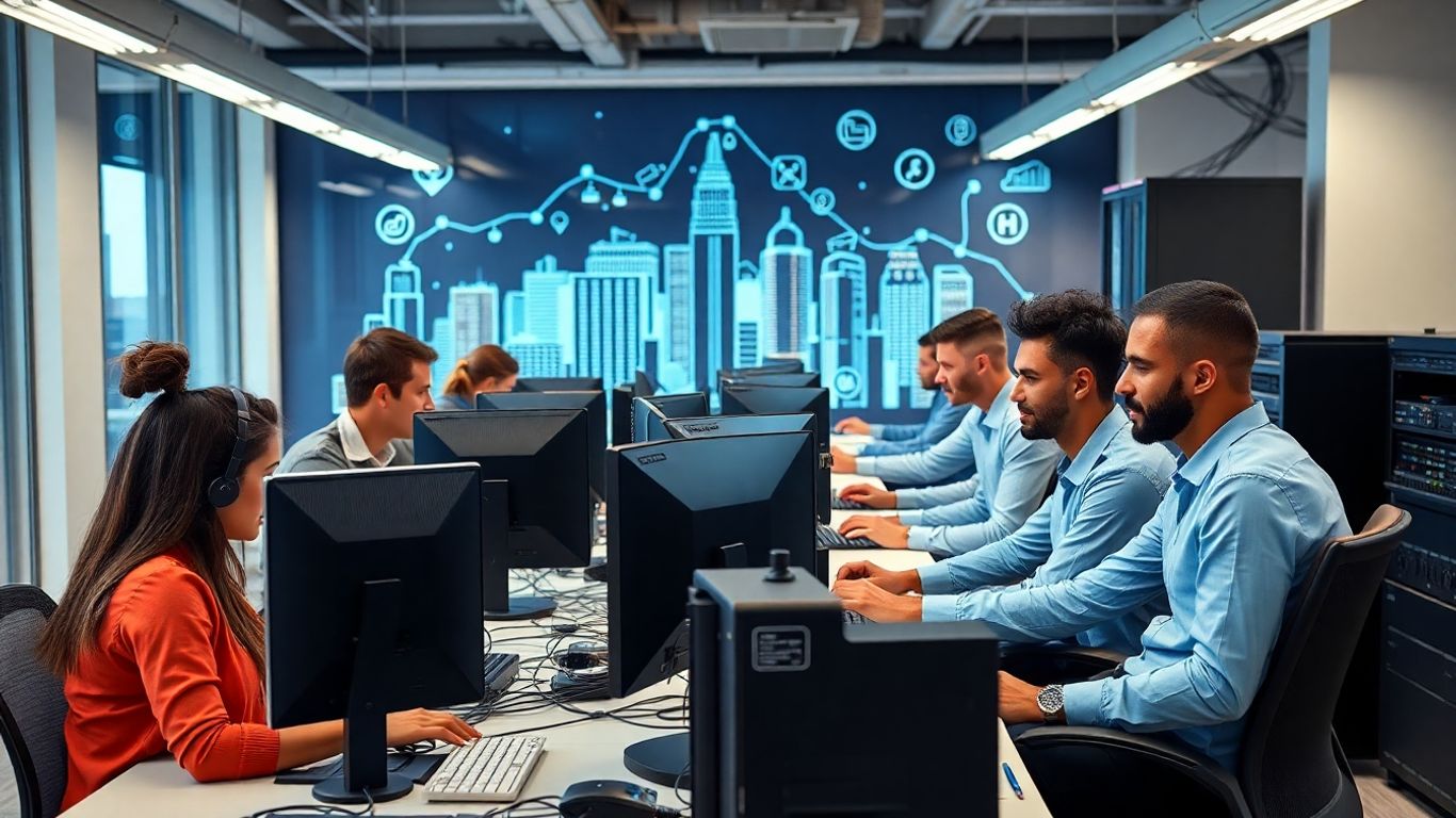 Infographic showing IT professionals in a New Orleans office