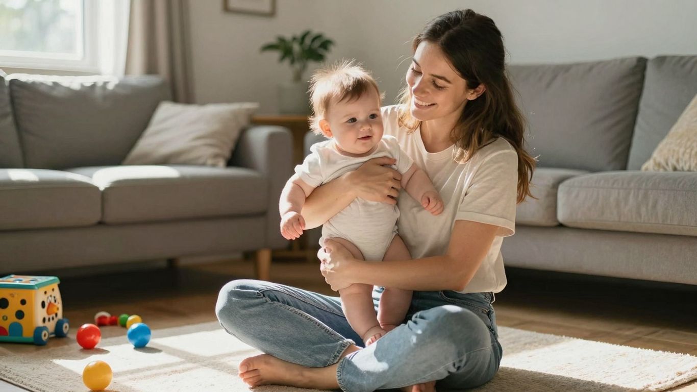 Young woman babysitting a baby in a home.