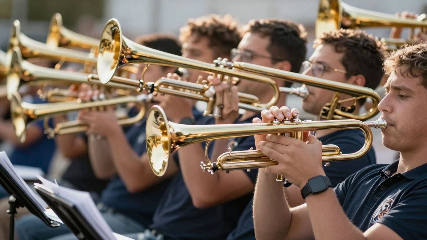 Blechbläser spielen Marschmusik im Freien