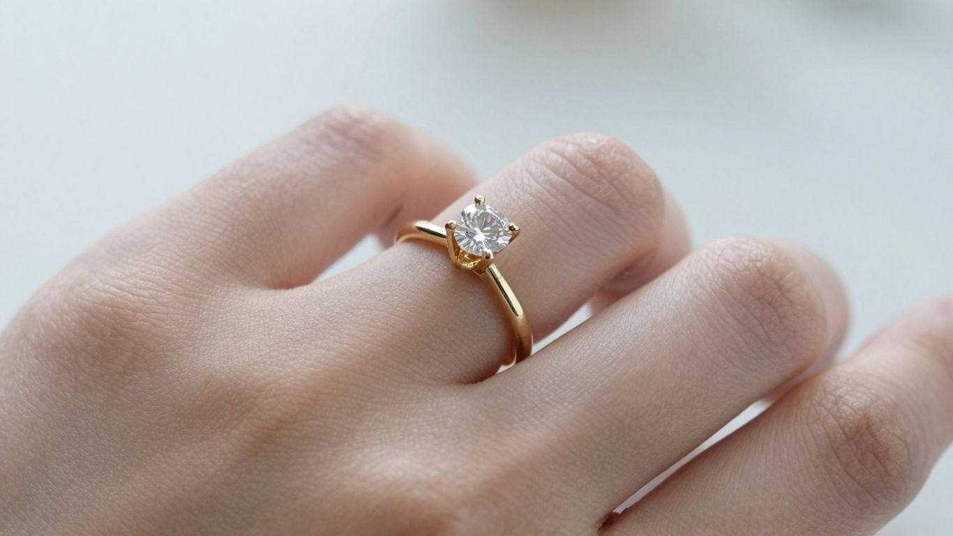 Gold engagement ring on a woman's finger