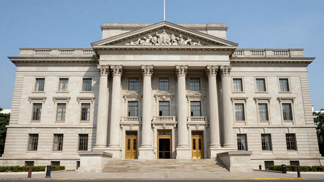 Clădire impunătoare a Curții de Conturi, simbol al controlului financiar.