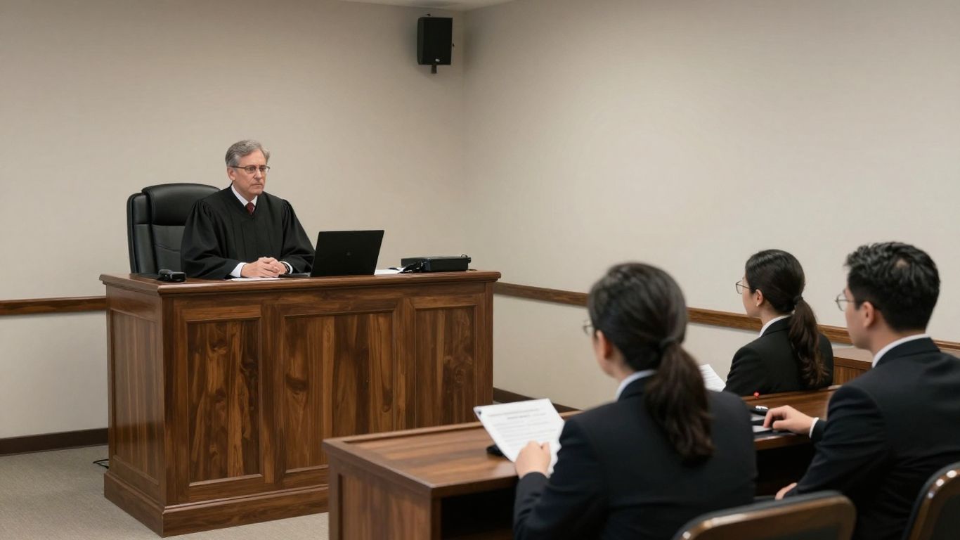 Courtroom during an administrative hearing.