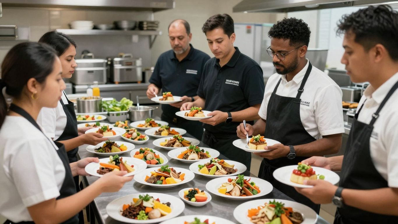 Catering professionals collaborating at an industry event.