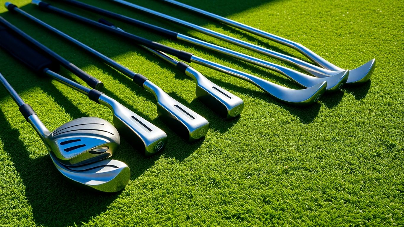 Men's beginner golf club set on fairway