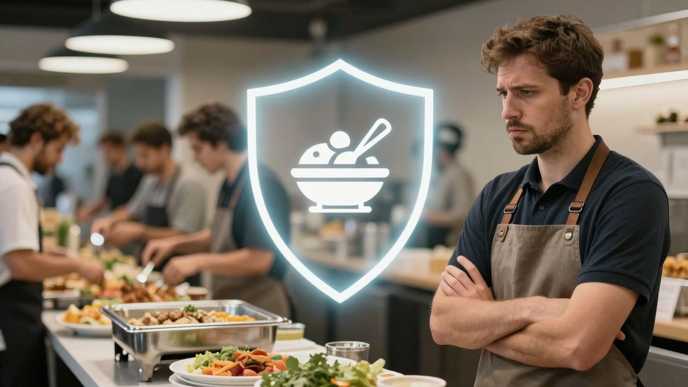 Catering business protected by insurance shield.