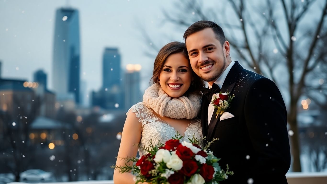 Couple at a winter wedding in Dallas.