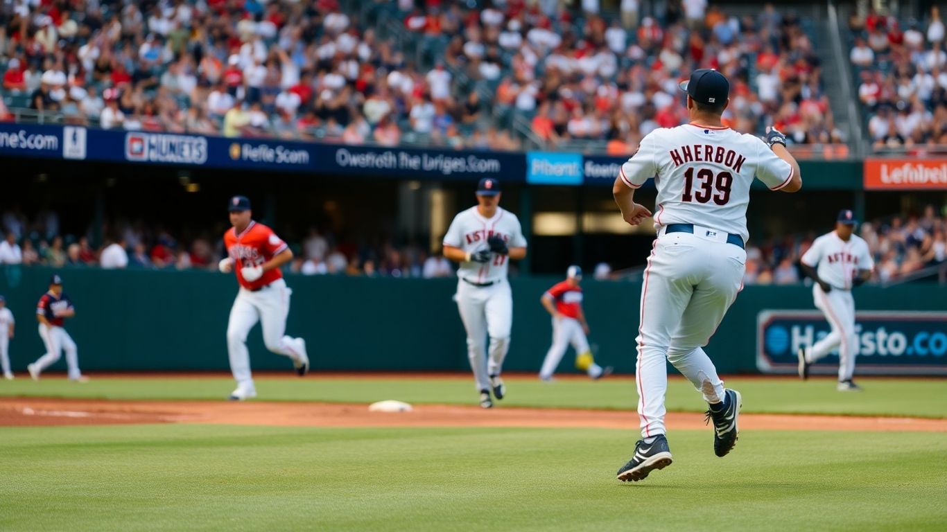 Houston Astros players in a live baseball game.