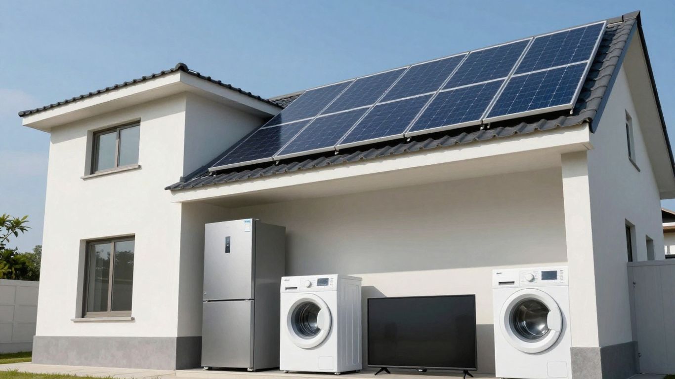 Panneau solaire alimentant des appareils électroménagers dans une maison.