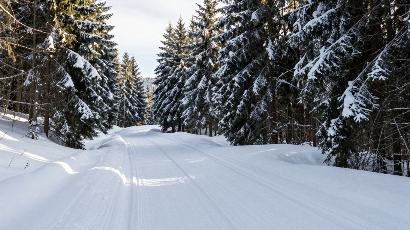 Langläufer auf verschneiter Loipe im Harzer Wald