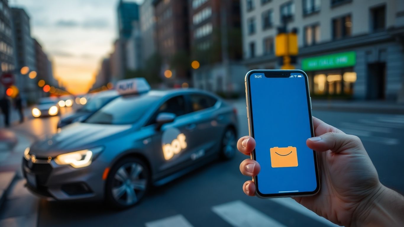 Aplicativo Bolt para viagens e entregas de pacotes.