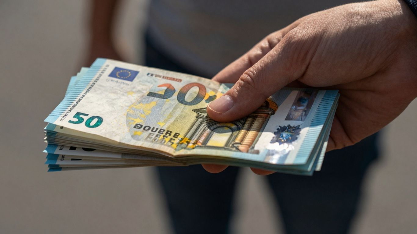 Main d'une personne tenant des billets en euros.