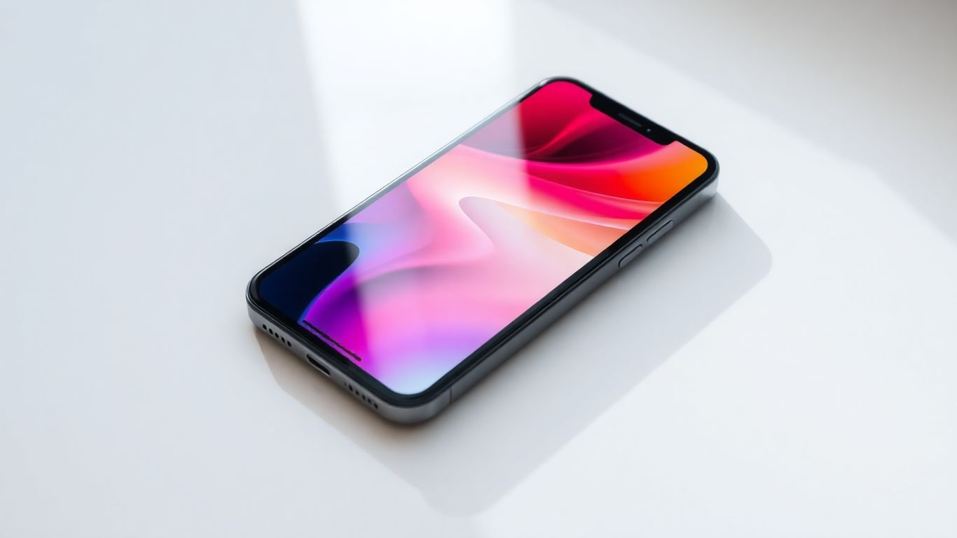 Modern smartphone on a minimalist surface.