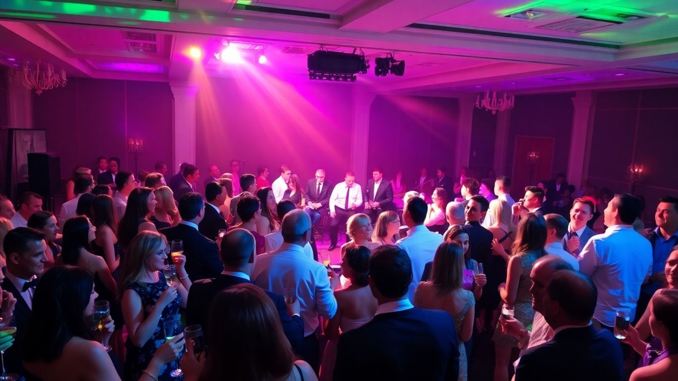 Elegant fundraising event with live entertainment and happy guests.