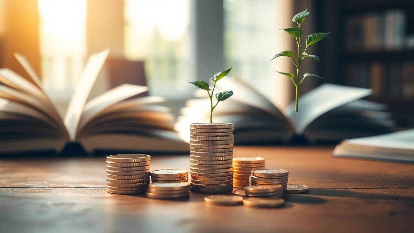Golden coins and a money plant symbolizing financial growth.