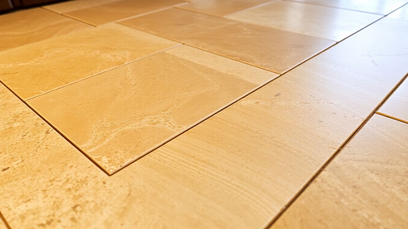 Vein-cut travertine tile floor border detail