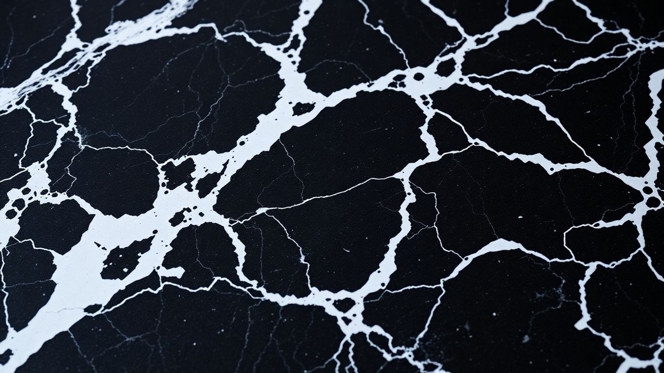 Polished Negro Marquina marble with white veins.