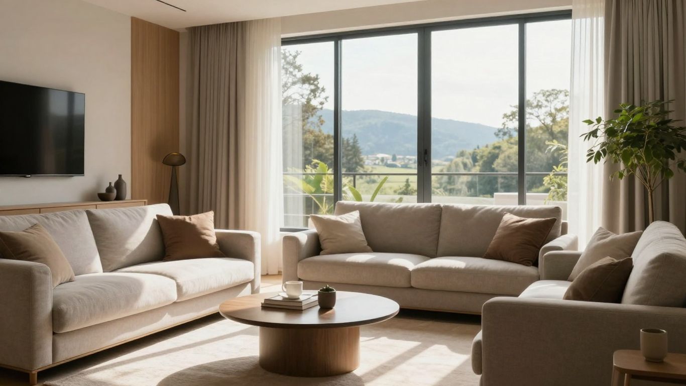 Sala de estar moderna y segura con luz natural.
