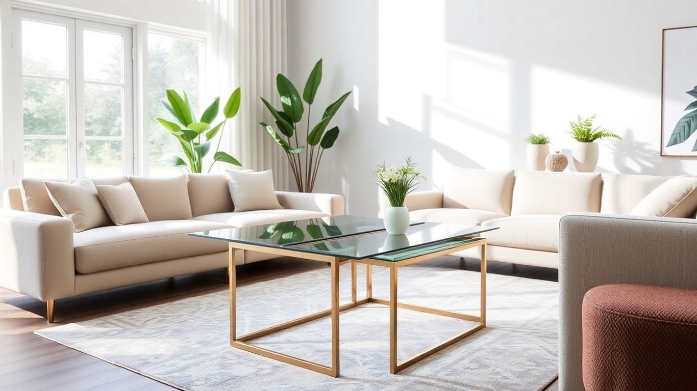Modern living room with glass nesting coffee tables