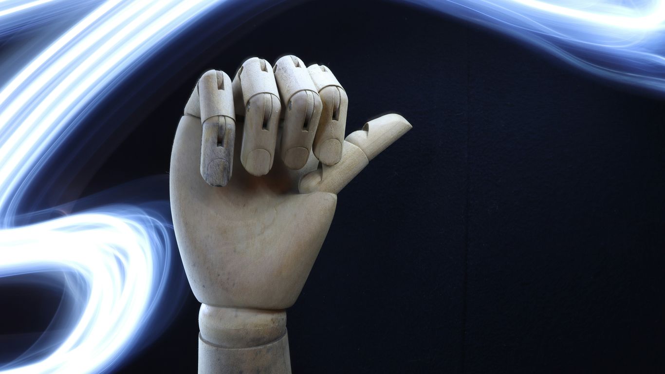 A sculpture of a hand making a gesture
