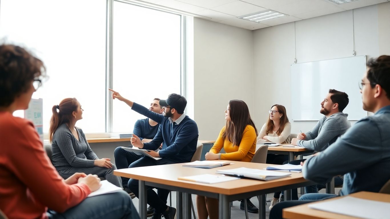Students in an IELTS class learning together.