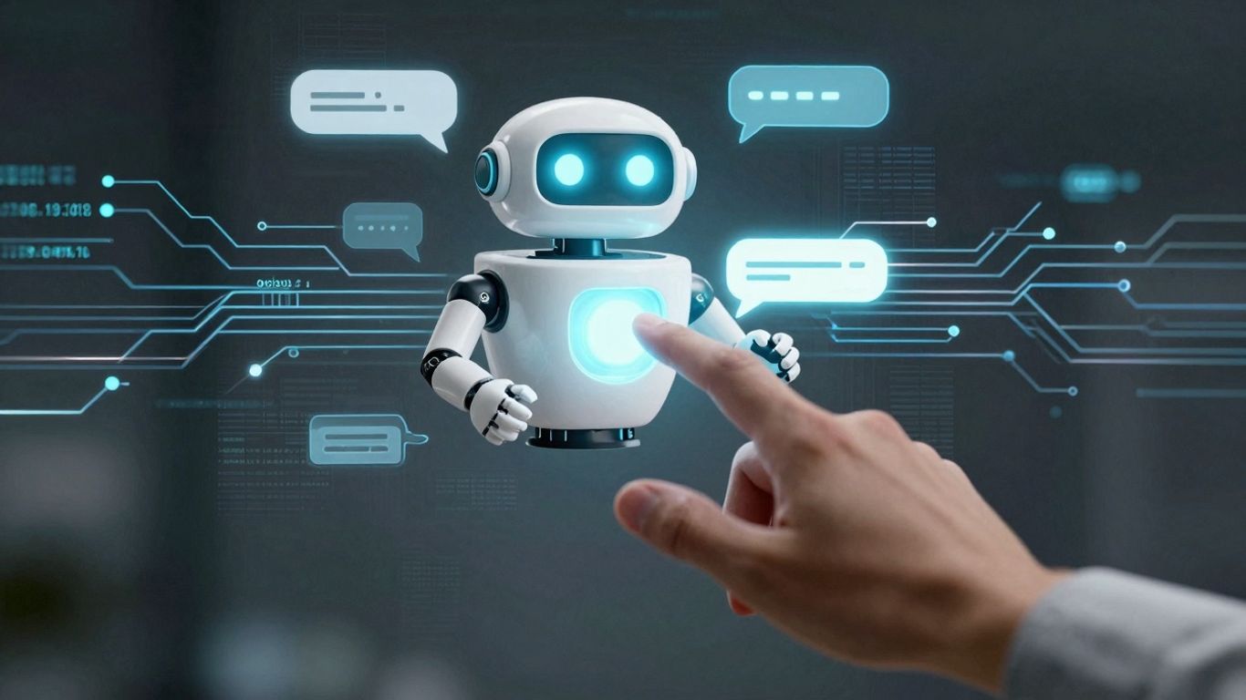 Interfaz de chatbot futurista con circuitos digitales.