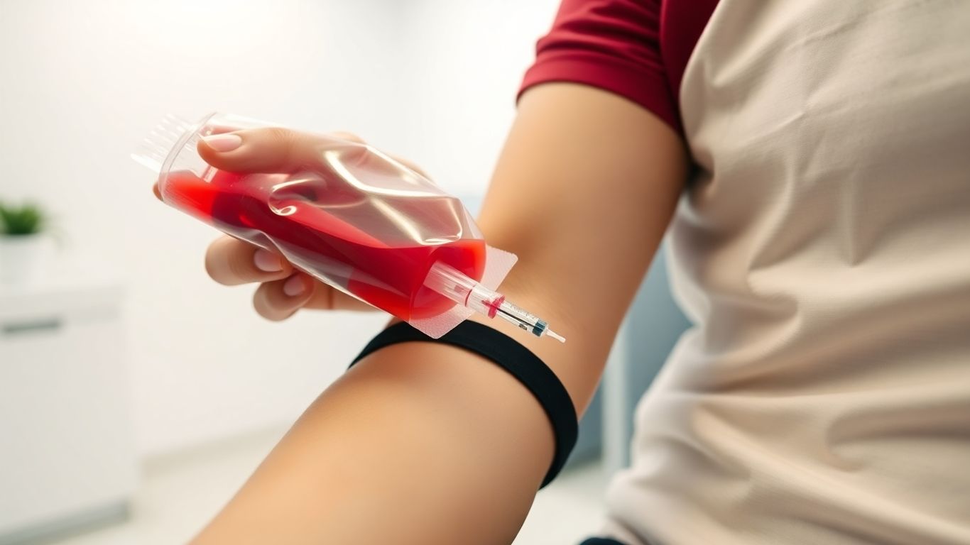 Person donating plasma for money