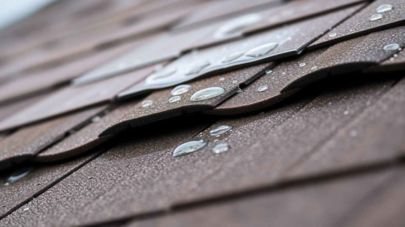 Detaliu acoperiș cu picături de apă, etanșare eficientă.