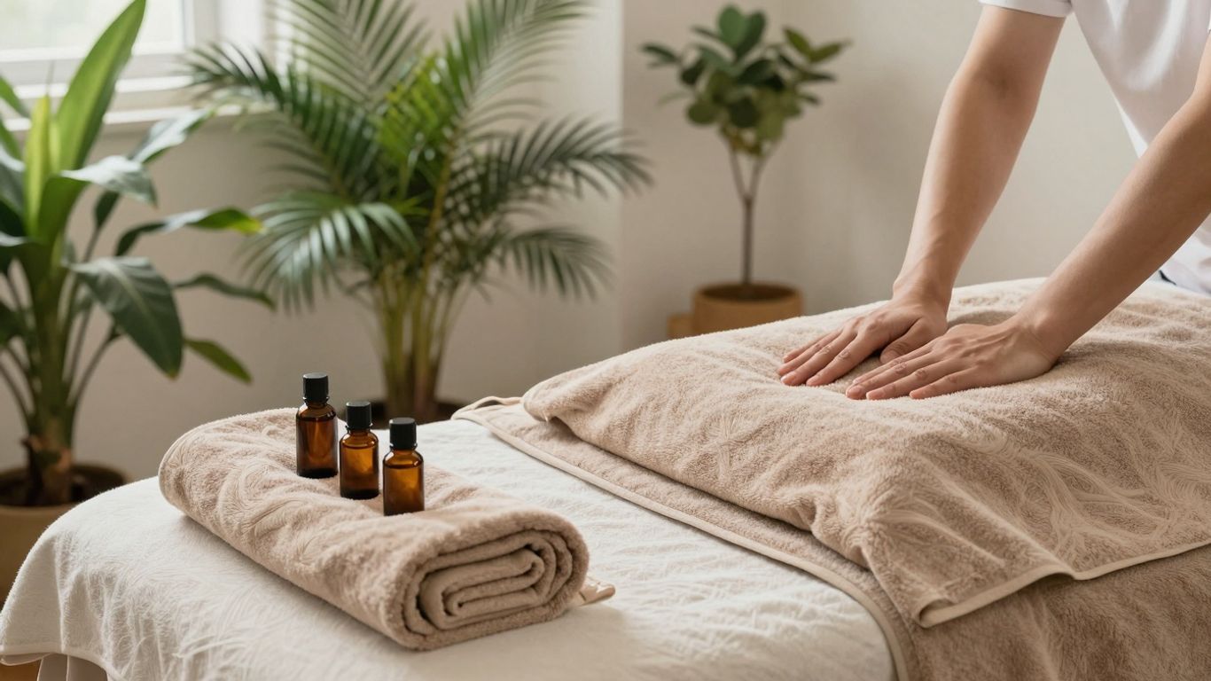 Spa massage in a tranquil resort room.