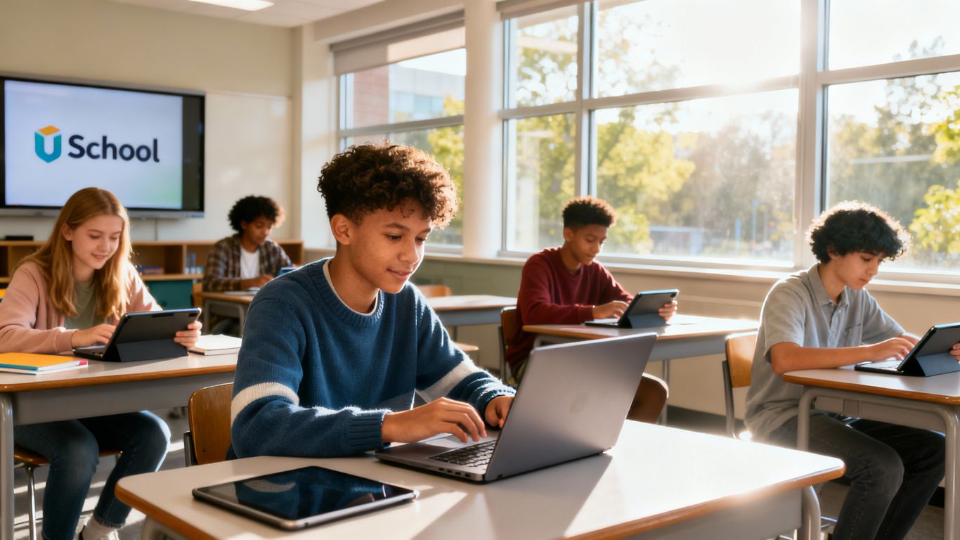 Students learning online with uSchool in Asia.