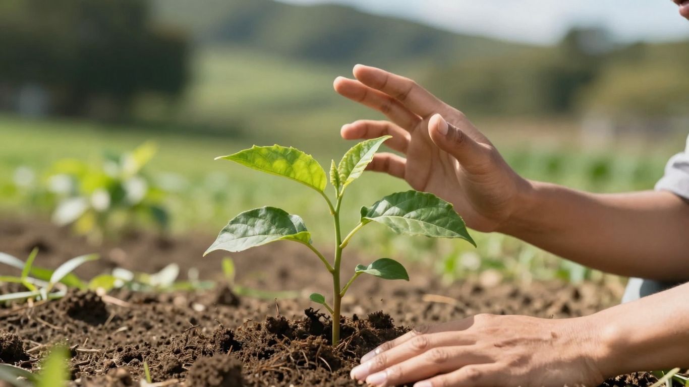 Person planting a sapling for wealth growth.