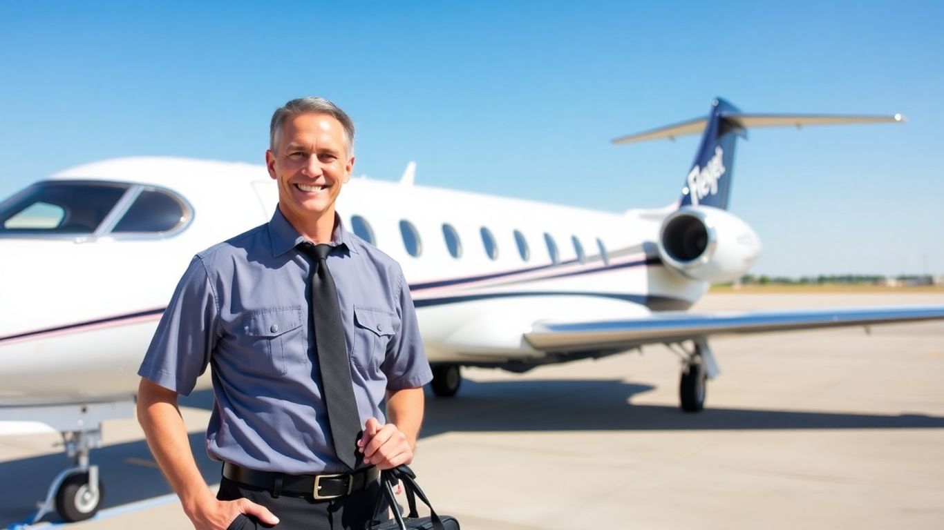 Flexjet pilot and private jet on tarmac