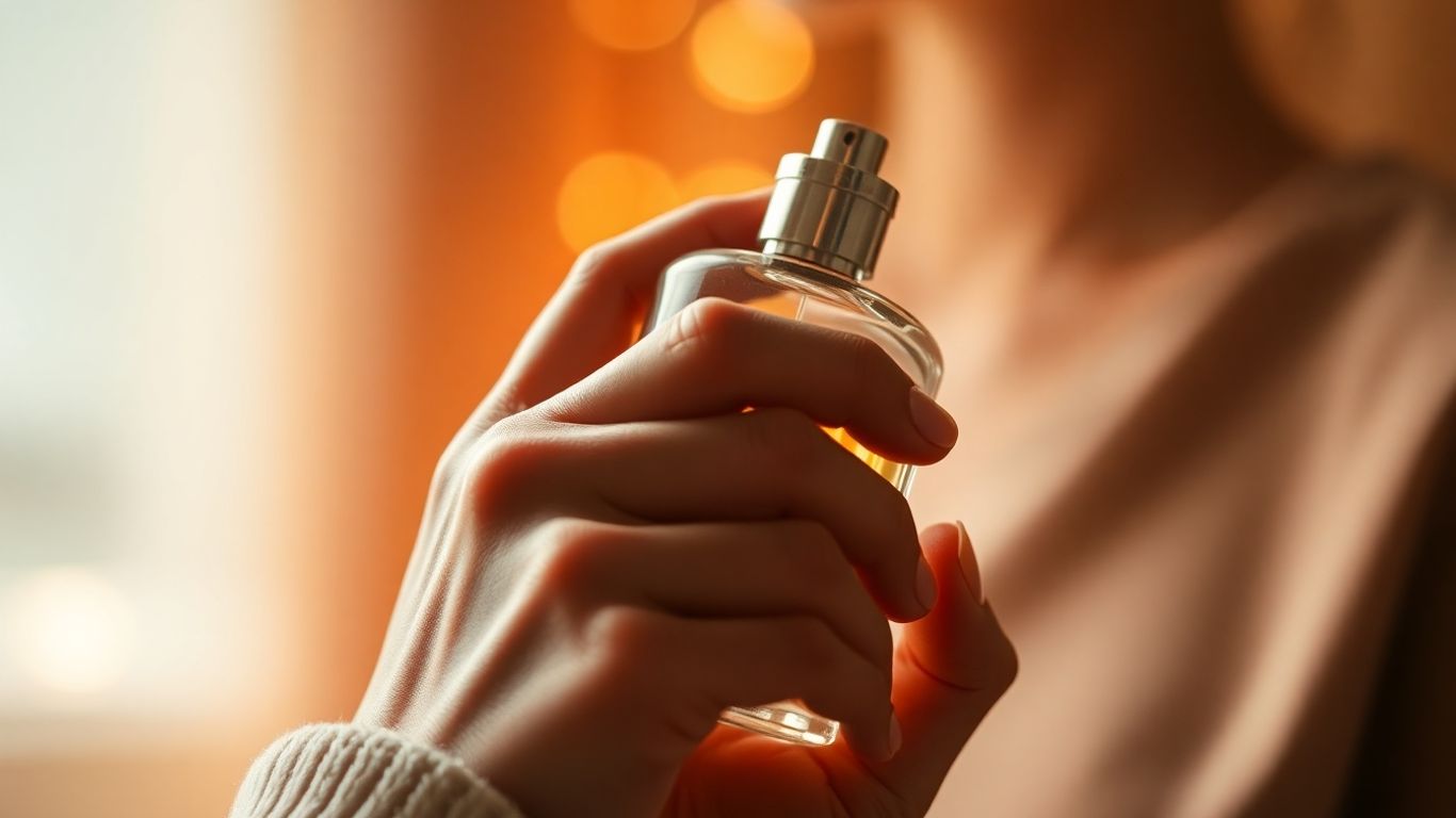 Person holding a glass perfume bottle.