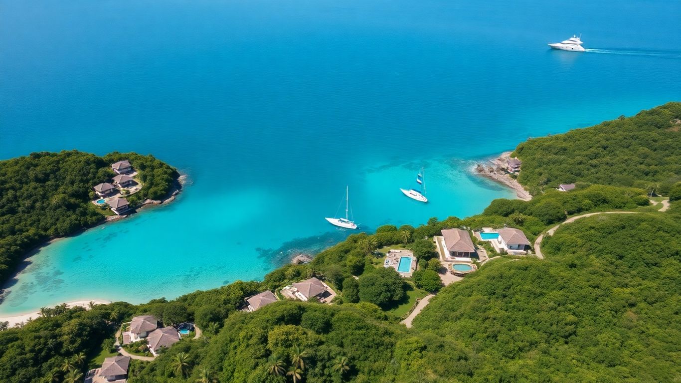 Luxury villas overlooking a tranquil bay in Phuket.