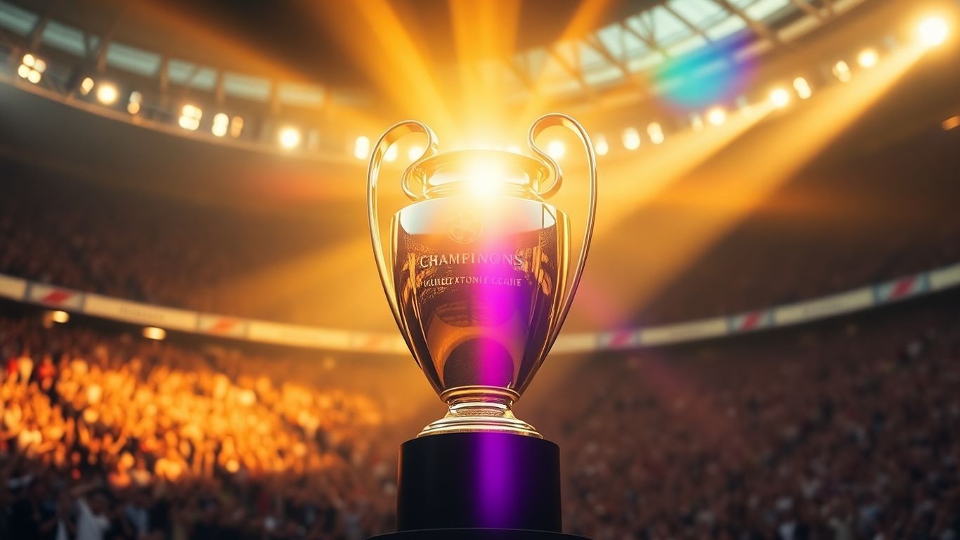 Trophée de la Ligue des champions dans un stade