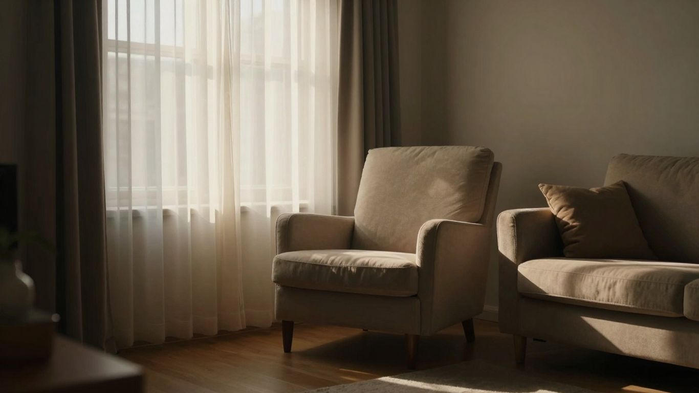 Warme und kühle Bereiche in einem hellen Wohnzimmer mit Möbeln.