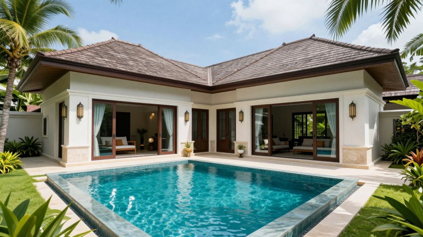 Luxurious Phuket villa with pool and tropical gardens.