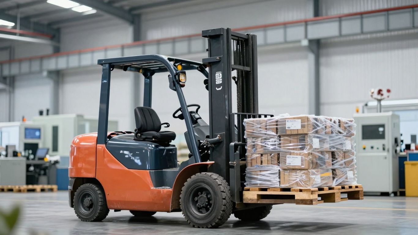 รถโฟล์คลิฟท์กำลังทำงานในโรงงาน