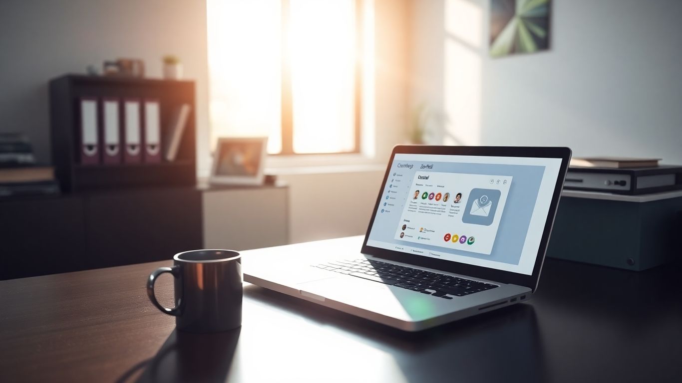 Zoho Mail monthly billing overview on a laptop screen.