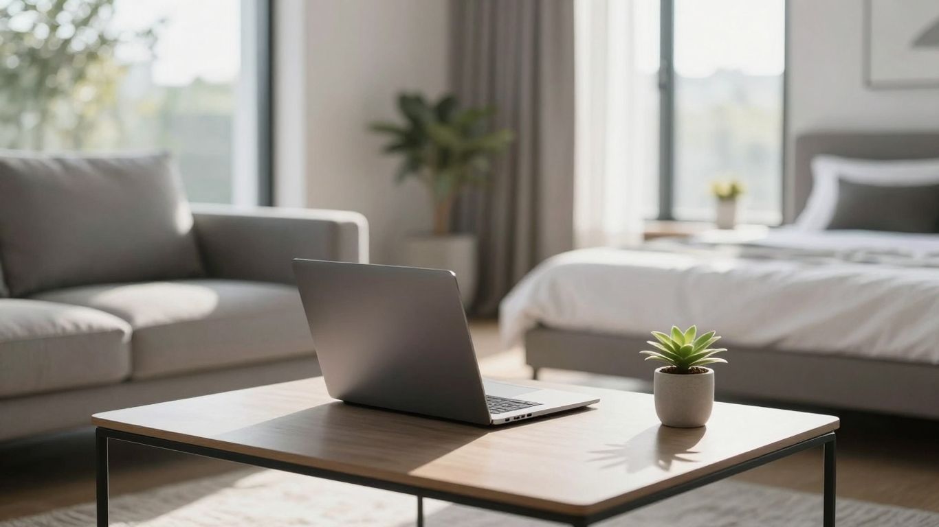 Laptop showing Airbnb startup cost calculator on a table.