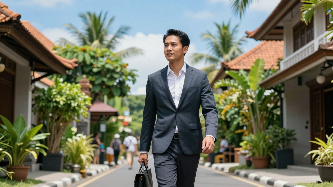 Business traveler in Bali, safe and secure.