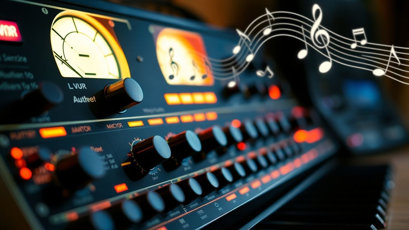 AI creating jazz beats on a synthesizer.