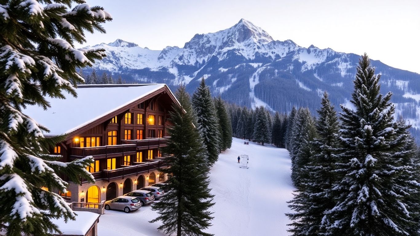 Lussuoso lodge sciistico con montagne Dachstein e piste innevate.