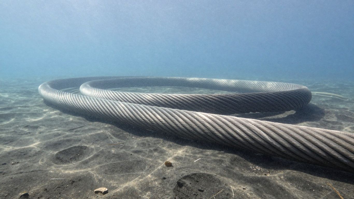 Cable submarino en el fondo del océano.