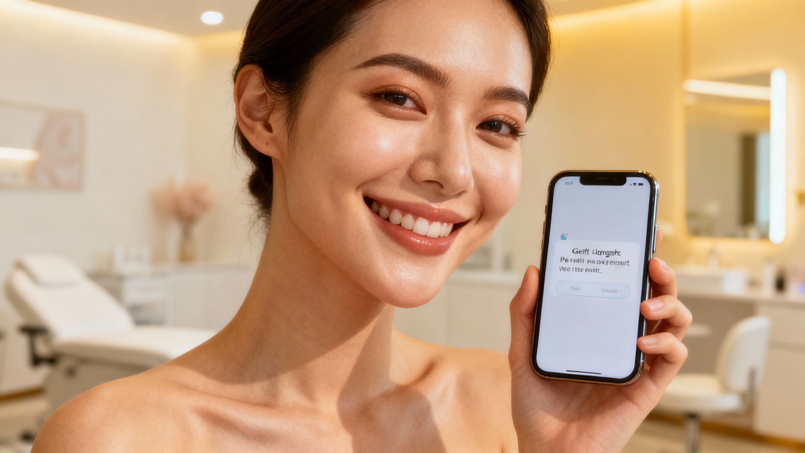 Satisfied patient receiving a follow-up message from an aesthetics clinic.