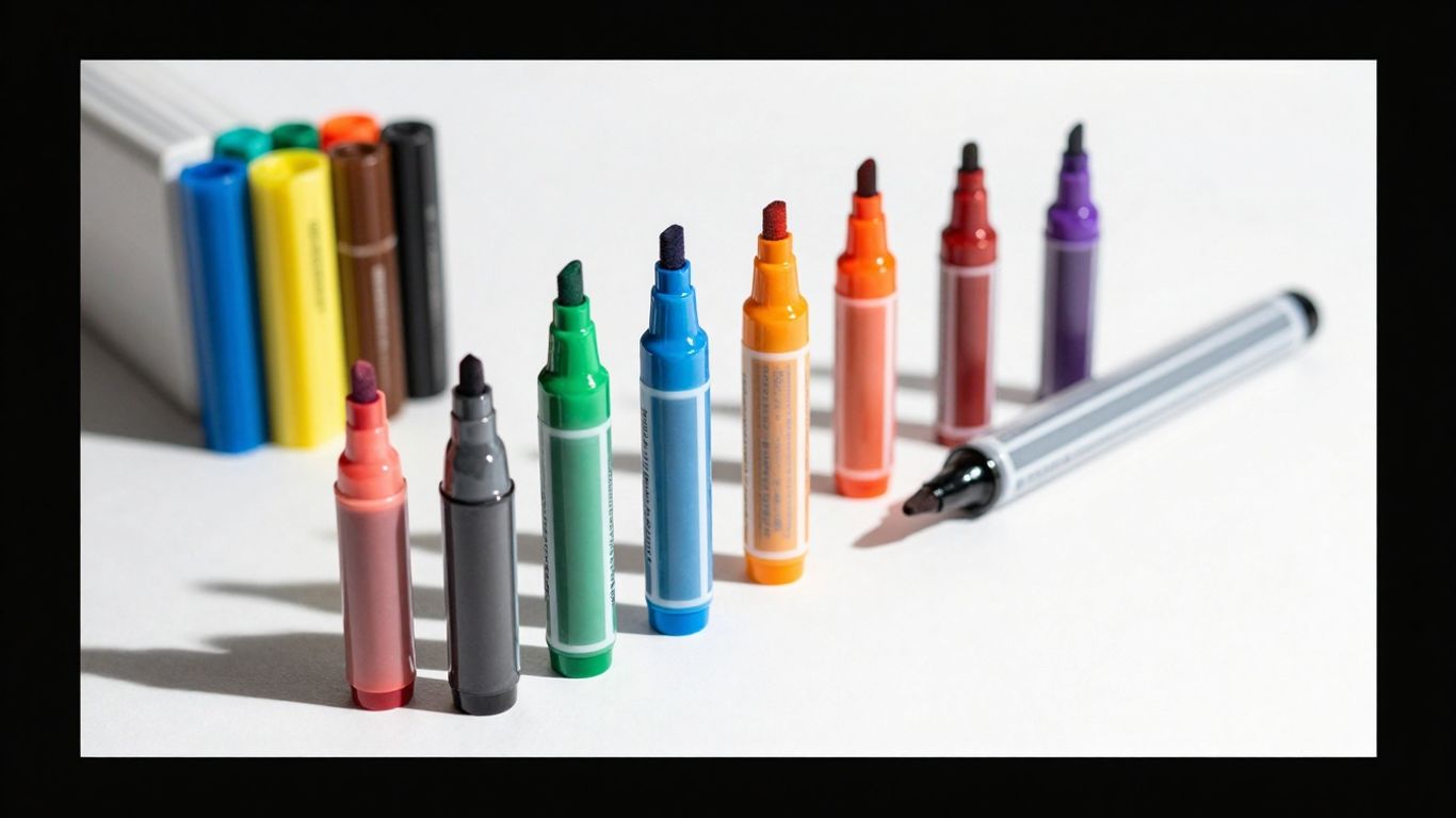 Colorful markers for preschoolers' art activities.