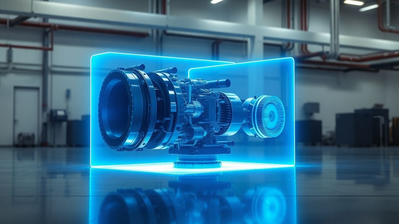 Digitaler Zwilling über Produktionsmaschine in Fabrik