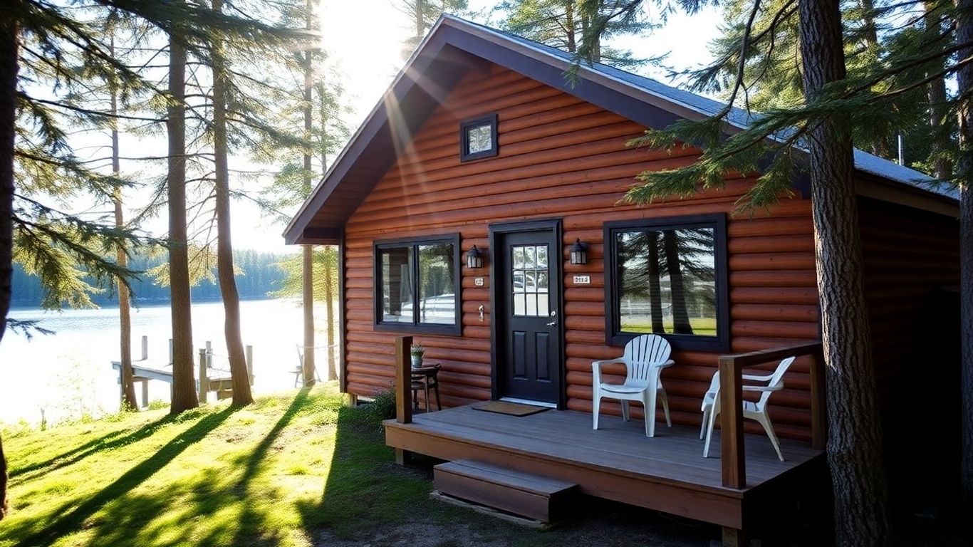 Cozy Gander Airbnb cabin by a serene lake.